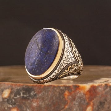 Lapis Lazuli Taşlı Gümüş Erkek Yüzük