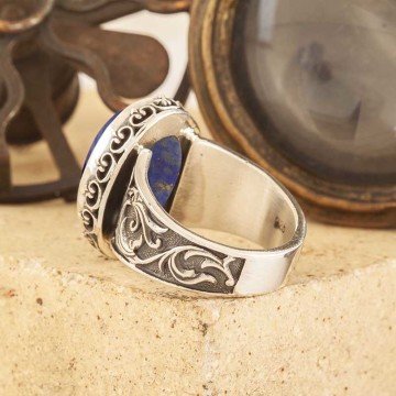 Lapis Lazuli Taşlı El İşi Gümüş Yüzük
