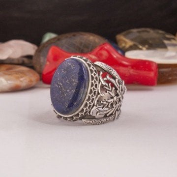 Lapis Lazuli Taşlı El İşi Gümüş Yüzük