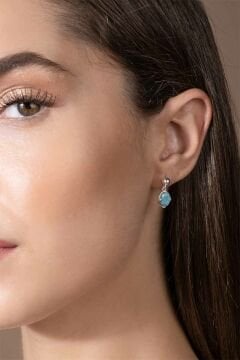 Akuamarin Taşlı Minimal Gümüş Kadın Küpe
