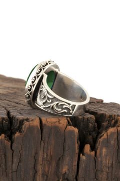Yeşil Akik Taşlı El İşi Gümüş Yüzük