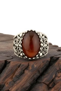 Akik Taşlı El İşi Gümüş Yüzük