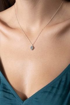 Labradorit Taşlı Minimal Gümüş Kadın Kolye