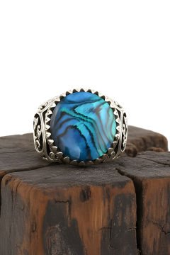 Okyanus Sedefi Taşlı El İşi Gümüş Yüzük