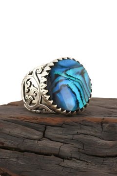 Okyanus Sedefi Taşlı El İşi Gümüş Yüzük