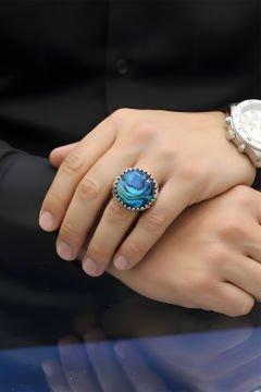 Okyanus Sedefi Taşlı El İşi Gümüş Yüzük