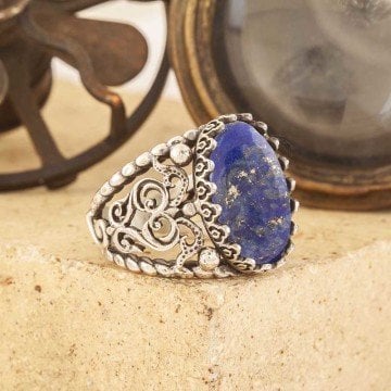 Lapis Lazuli Taşlı El İşi Gümüş Yüzük