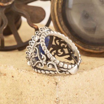 Lapis Lazuli Taşlı El İşi Gümüş Yüzük