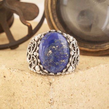 Lapis Lazuli Taşlı El İşi Gümüş Yüzük