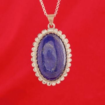 Lapis Taşlı Erzurum Kalem İşlemeli El İşi Kolye