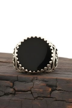 Oniks Taşlı El İşi Gümüş Yüzük