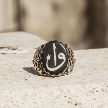 Abanoz Üzeri Fil Dişi Vav Elif Kakma El İşi Yüzük