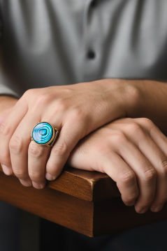 Kalem İşleme Desenli Okyanus Sedefi Taşlı Yüzük