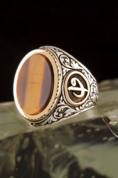 Kaplangözü Taşlı Vav Elif Desenli Gümüş Yüzük