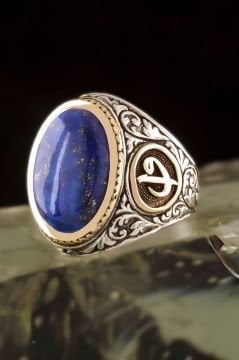 Lapis Taşlı Vav Elif Desenli Gümüş Yüzük
