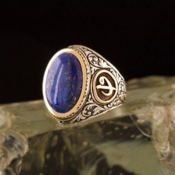 Lapis Taşlı Vav Elif Desenli Gümüş Yüzük