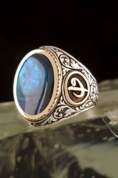 Okyanus Sedefi Taşlı Vav Elif Desenli Gümüş Yüzük