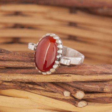 Sade Model Akik Taşlı El İşi Gümüş Yüzük