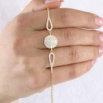 Baget Taşlı Papatya Model Gümüş Bileklik