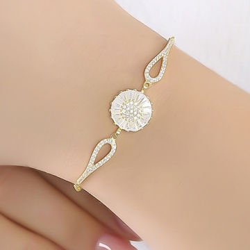 Baget Taşlı Papatya Model Gümüş Bileklik