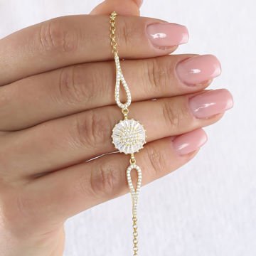 Baget Taşlı Papatya Model Gümüş Bileklik