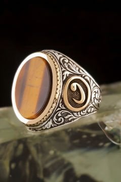 Kaplangözü Taşlı Vav Desenli Gümüş Yüzük