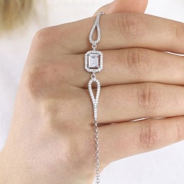 Baget Taşlı Dikdörtgen Model Gümüş Bileklik
