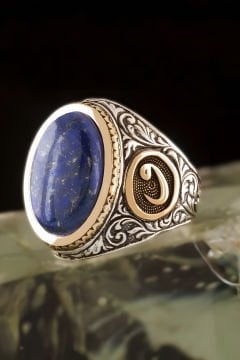 Lapis Taşlı Vav Desenli Gümüş Yüzük