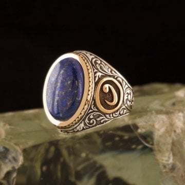 Lapis Taşlı Vav Desenli Gümüş Yüzük