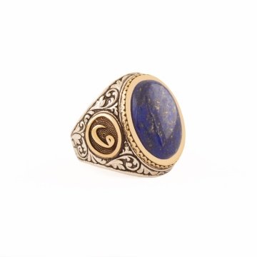 Lapis Taşlı Vav Desenli Gümüş Yüzük