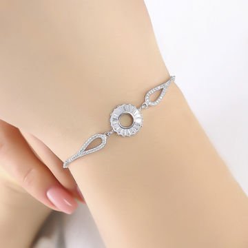 Baget Taşlı Papatya Model Gümüş Bileklik