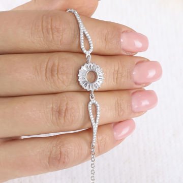 Baget Taşlı Papatya Model Gümüş Bileklik
