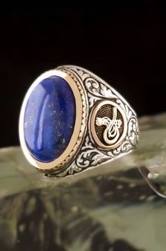 Lapis Taşlı Tuğra Desenli Gümüş Yüzük