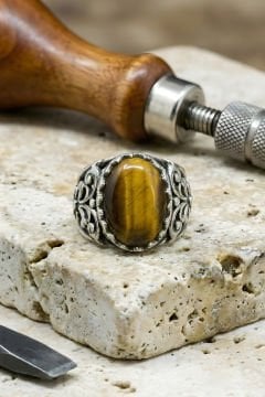 Hünkar  Model El İşi Kaplangözü Taşlı Gümüş Yüzük