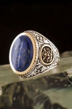 Lapis Taşlı Devlet Arması Desenli Gümüş Yüzük