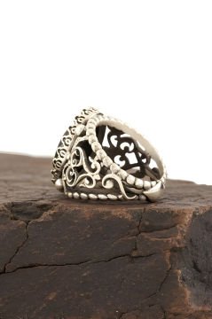 Oniks Taşlı El İşi Gümüş Yüzük