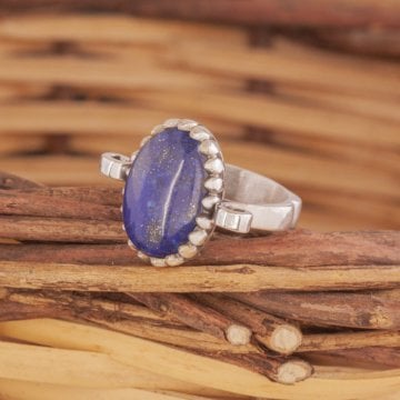 Sade Model Lapis Lazuli Taşlı El İşi Gümüş Yüzük