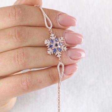 Zirkon Taşlı Kar Tanesi Model Gümüş Bileklik