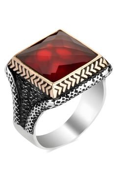 Kırmızı Zirkon Taşlı Gümüş Yüzük