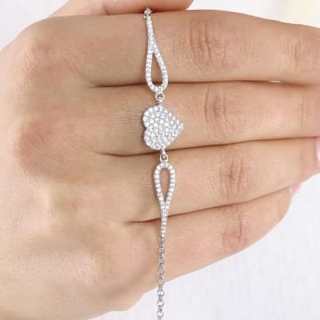 Zirkon Taşlı Kalp Model Gümüş Bileklik