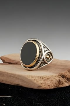 Oniks Taşlı Yeni Rumi Model Gümüş Yüzük