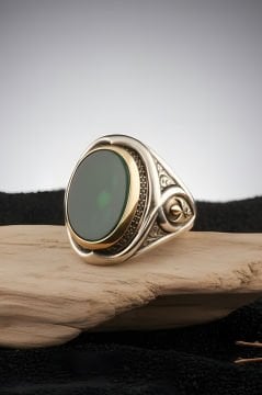 Yeşil Akik Taşlı Yeni Rumi Model Gümüş Yüzük