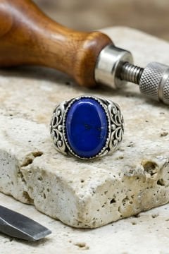 Hünkar  Model El İşi Lapis Lazuli Taşlı Gümüş Yüzük