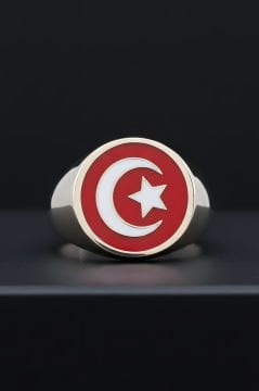 Ay Yıldızlı Kırmızı Mineli Gümüş Yüzük