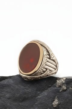 Akik Taşlı Oval Model Gümüş Yüzük