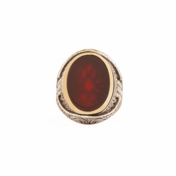 Akik Taşlı Oval Model Gümüş Yüzük