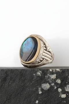 Okyanus Sedefi Taşlı Oval Model Gümüş Yüzük