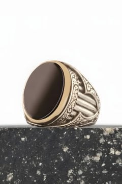 Oniks Taşlı Oval Model Gümüş Yüzük