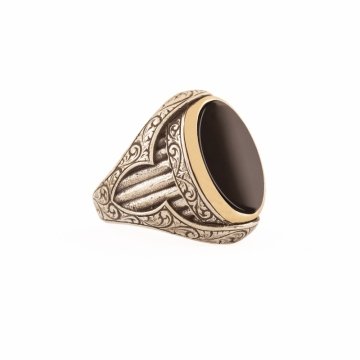 Oniks Taşlı Oval Model Gümüş Yüzük