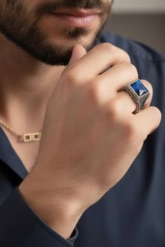 Mavi Zirkon Taşlı Gümüş Yüzük